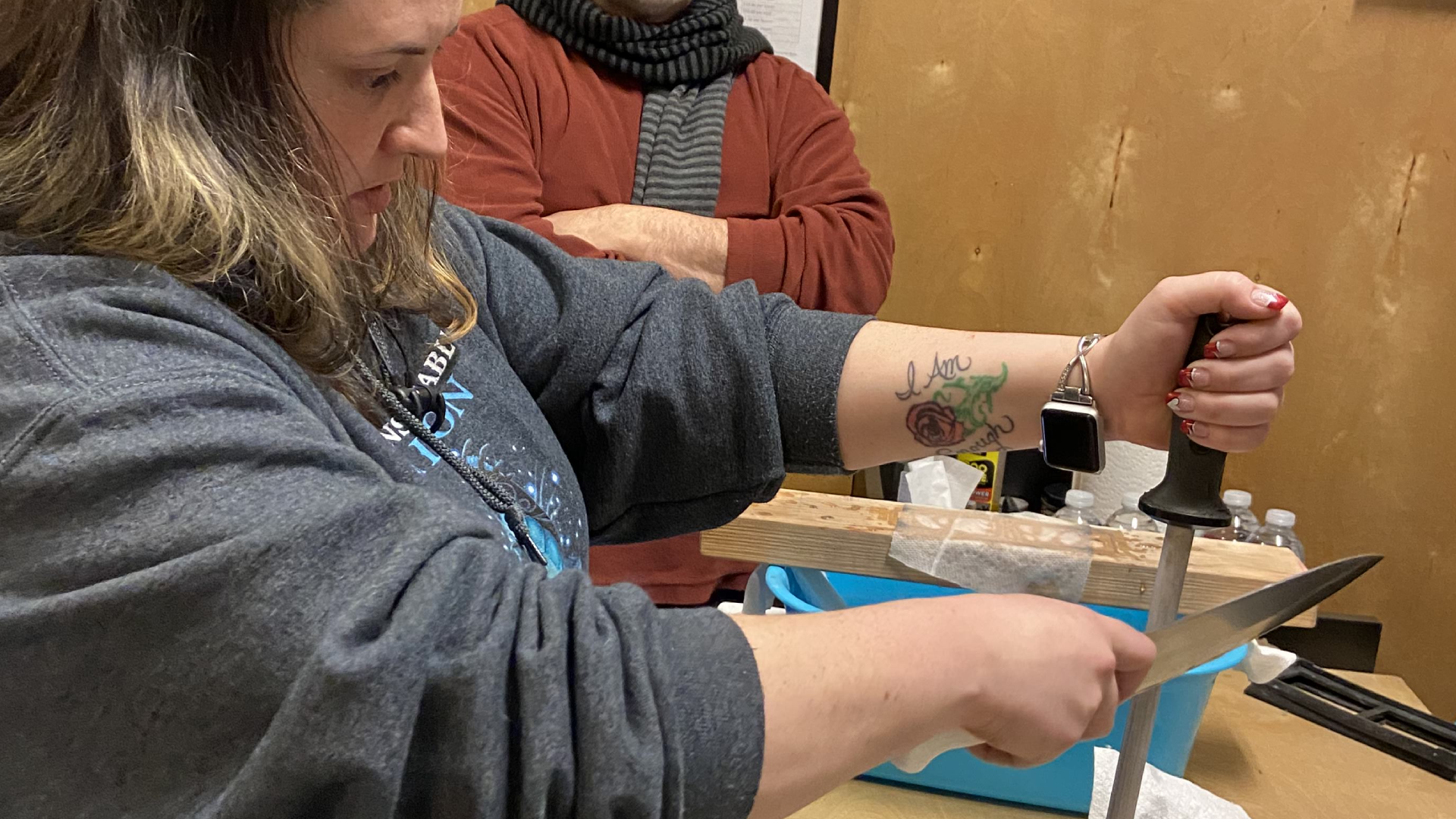 A photo from a knife sharpening class
